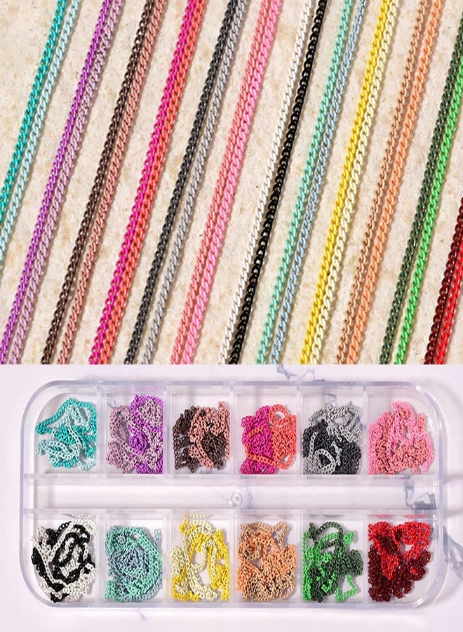 JERCLITY 2 Boxes - 36 Strips Multi-Color and Gold Metal 3D Nail Chains for Nail Art - Punk Nail Charms, Colorful Chains for Nails - Image 3